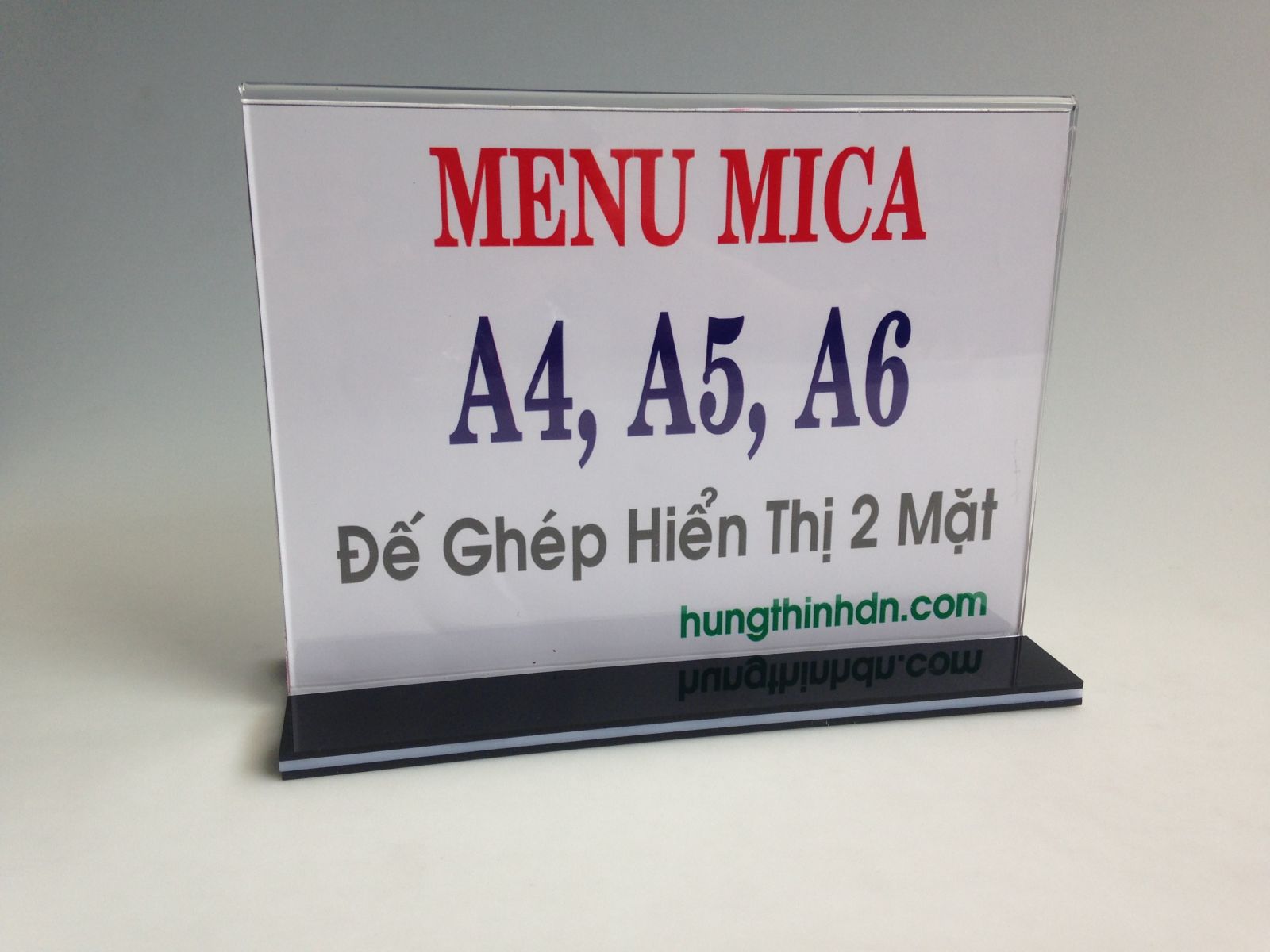 Menu mica A4, A5, A6 đế ghép nằm ngang